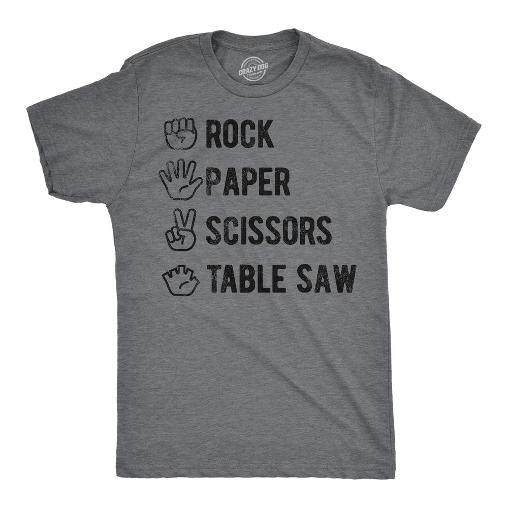 Mens Funny T Shirts Rock Paper Scissors Table Saw Sarcastic Novelty Tee for Men