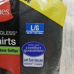 Hanes T-shirts Tagless Cotton Lay Flat Crewneck – Black & Grey – Size L 42-44″.
