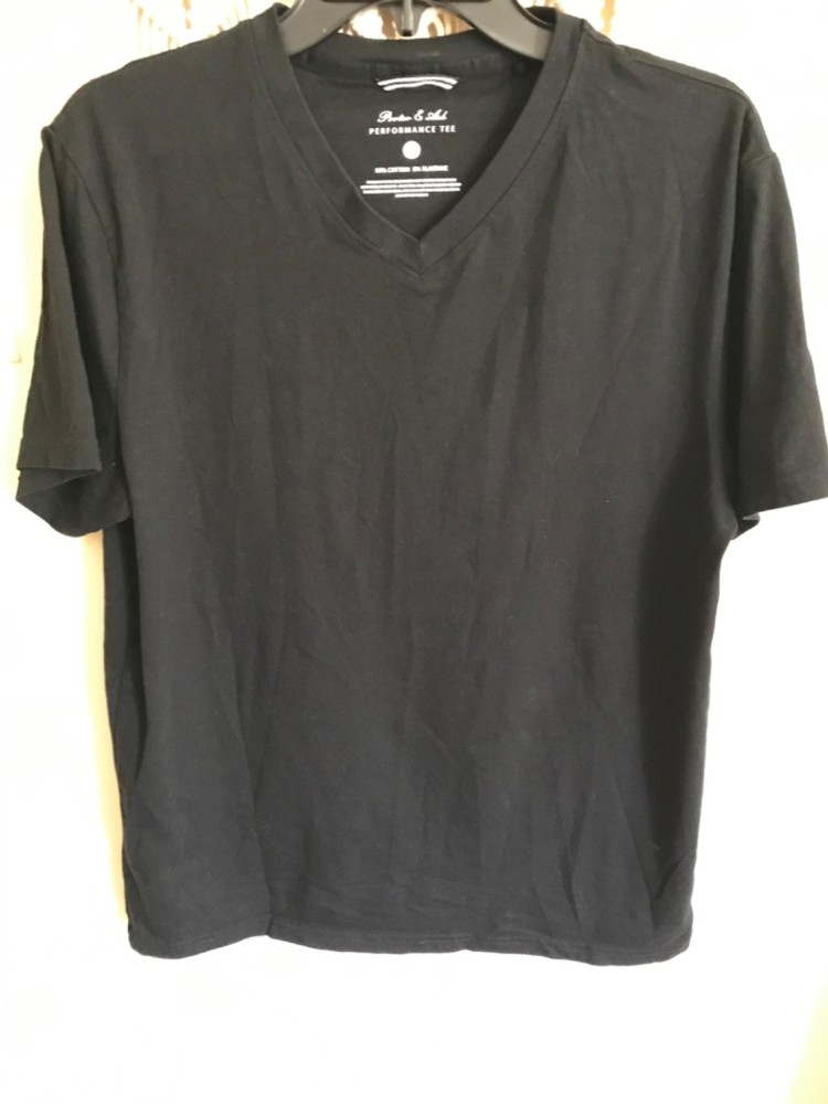 Men’s Black V-Neck Porter & Ash Performance Tee T-SHIRT Sz L
