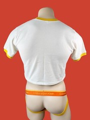 Personalizable Golden Boy custom embroidery men White ringer crop top T-shirt