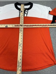 P.E Shirt Mens Small Orange White Hockey Jersey Lace Up Long Sleeve Top