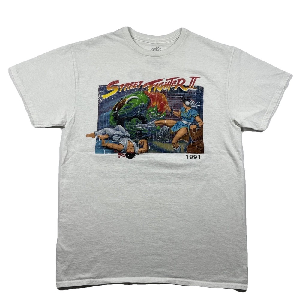 Street Fighter II Graphic T-Shirt White Retro Gaming 1991 Men’s M Double Sided