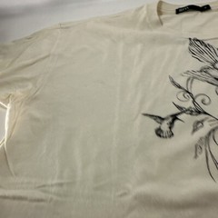 GRN Green Apple Designer Cream T Shirt Mens Sz XL Hummingbird Flowers Banner