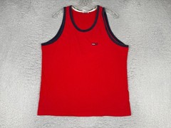 Tommy Hilfiger Jeans Shirt Adult Large Red Tank Sleeveless Scoop Nec Cotton READ