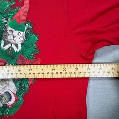 Holiday Time Mens T-Shirt Regular Red Cat Wreath Graphic Christmas Large