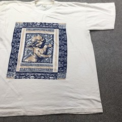 Vintage Cherub Angel Shirt Mens XL White Graphic Baroque Print Renaissance