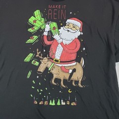 Holiday Time Adult Size 3XL Black Xmas Christmas Make It Rein Graphic T-Shirt
