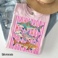 Preppy Shark Shirt Colorful Ocean Life Graphic Tee Summer Aesthetic Gift