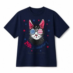 250th Anniversary Patriotic Cat USA Flag Sunglasses Retro Cotton T-Shirt Unisex