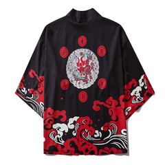 Niepce Men’s Demon Mask Kimono Graphic Lightweight Harajuku T-Shirt Cardigan