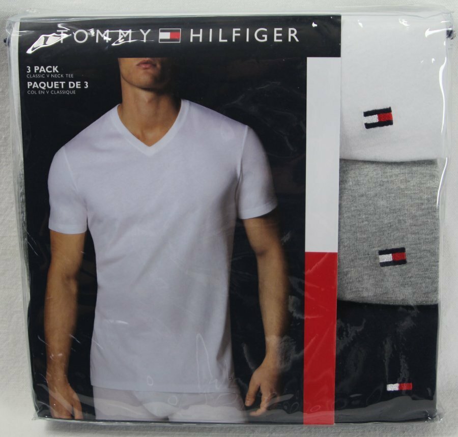 Tommy Hilfiger 3 pack White Grey Black Classic V-Neck T-shirts Tee NWT
