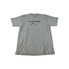 Here Fishy Fishy Embroidered Fishing Size XL Fruit Of The Loom T-Shirt Mens Gray