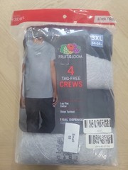 Fruit of the Loom 4-pack Big Men’s 3XL Tag-free Crew Neck T-shirts Black Grey