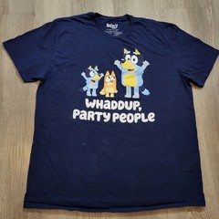 Bluey Adult T-Shirt – Bingo Bluey Whaddup, Party People Sze 2XL/2TG 50/52