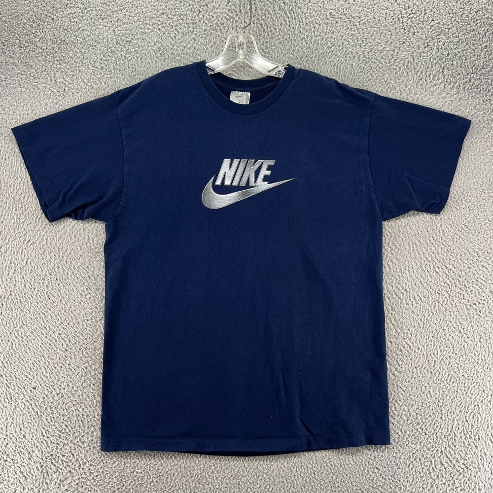 Vintage Nike Shirt Mens Large 90s Blue Pullover HipHop Center Swoosh Streetwear