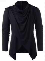 Men’s Asymmetrical Overlap Cardigan Cowl Neck Slim Fit Long Sleeve T-Shirt Top