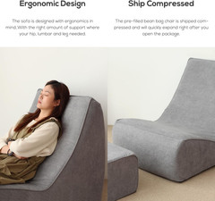 Bean Bag Chair Single Seated Foam Sofa Armless Floor Sofa with High Density Foam