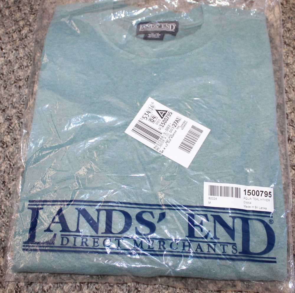 Lands’ End Men’s Medium M Aqua Teal Heather Long Sleeve Winter T-Shirt NWT