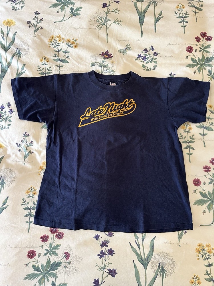 Vintage 80s Late Night With David Letterman T Shirt Mens Blue Size XL Champion