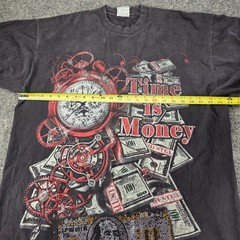 Y2K Big Tiger Time Is Money Rhinestone Graphic T Shirt Mens 2XL Tall Faded Black