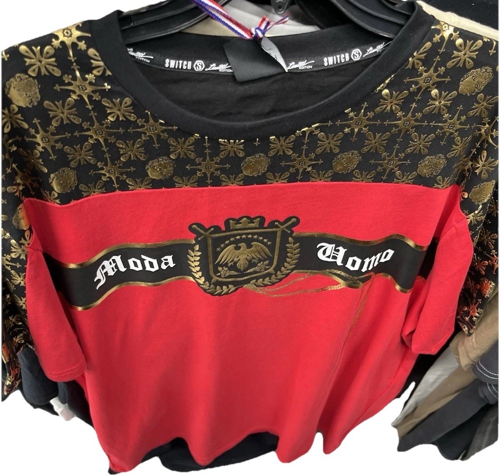NWT Mens SWITCH Short Sleeve Red Black Gold Foil Eagle Design T-shirt Size 3XL