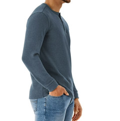 Shirt Blue Thermal Henley Long Sleeve Stretch Men’s S By Member’s Mark