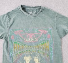 Aerosmith Shirt Mens XS Green Let Rock Rule Psychedelic Graphic Band Concert Tee