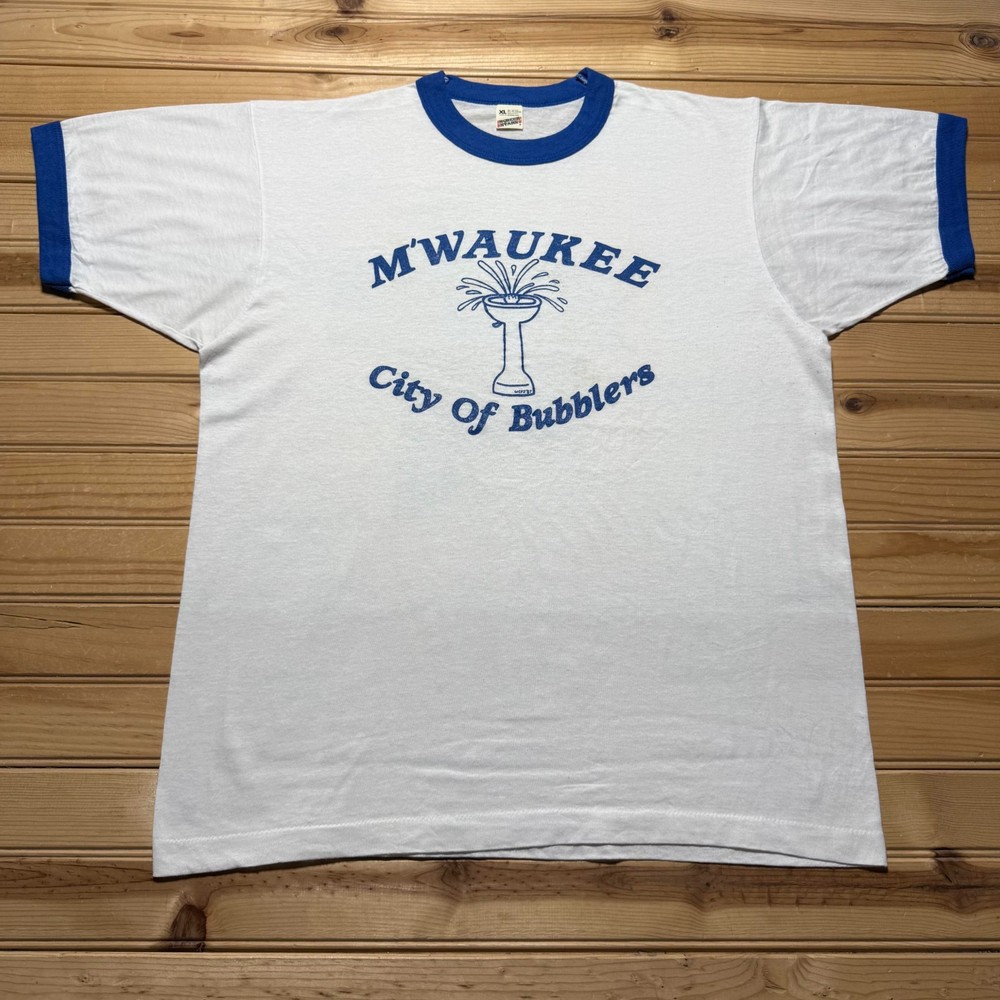 Vintage 1987 M’waukee City Of Bubblers Water Fountain Ringer T-Shirt USA – XL