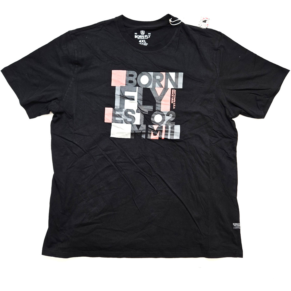 Born Fly Men’s Big & Tall T-Shirt Black Salmon Gray Design Graphic 4XL & 5XL