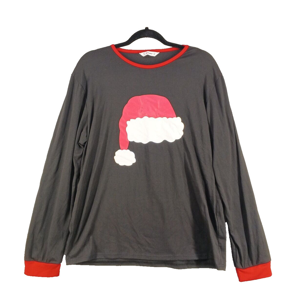 PATPAT Christmas “Santa Hat” Long Tee Men MEDIUM Knit Casual Holiday Black Red