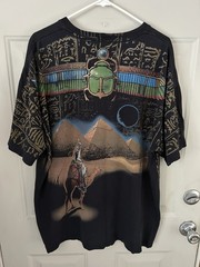 Vintage Liquid Blue Shirt Egyptian Skull Pharaoh Graphic Tee Black Mens Size XXL