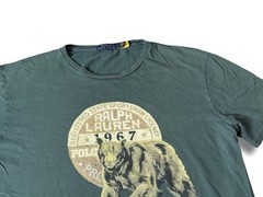 POLO RALPH LAUREN Mens XL Green Sportsman License Grizzly Bear Logo T-Shirt