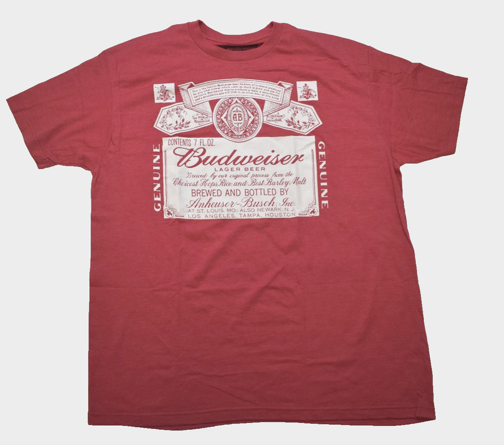 Budweiser King Of Beers Mens Beer Label Logo Heather Red Shirt New 2XL