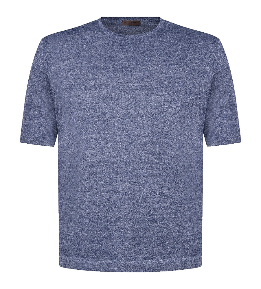 STILE LATINO t-shirt linen cotton EU 56 US 46 blue melange normal fit