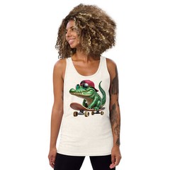 Men’s Staple Tank Top | Skateboarding Crocodile Graphic | Bella + Canvas