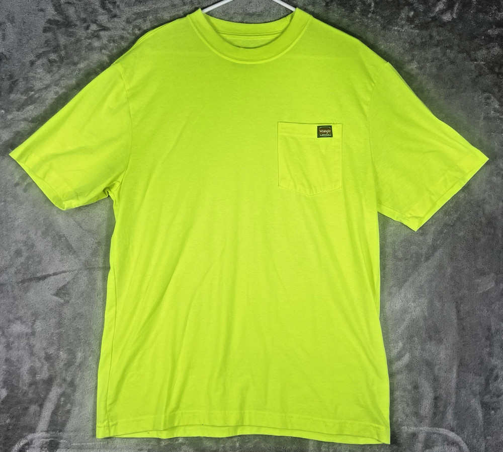 Wrangler Workwear Tee Mens L 42-44 Short Sleeve Crew Neck Logo Neon Yellow