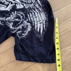 Affliction Shirt Mens XL Black Winged Up Skulls Gothic Cross Made in USA Y2K