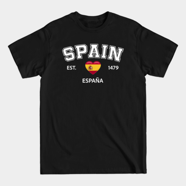 Spain T-Shirt Vintage Est 1479 Varsity Collegiate Espana Flag Heart Tee S-4XL