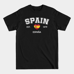 Spain T-Shirt Vintage Est 1479 Varsity Collegiate Espana Flag Heart Tee S-4XL