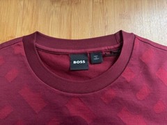 NEW-MEN’S HUGO BOSS T-SHIRT WITH MONOGRAM JACQUARD, #50503121, DARK RED $148.00
