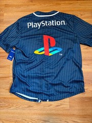 PlayStation Katakana Kanji Baseball Jersey Official License Navy Pinstripe L