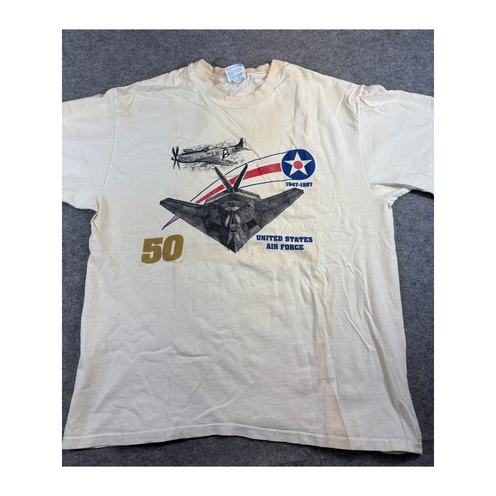 VINTAGE USAF 50th Anniversary Shirt Mens Large Cream US Air Force Graphic Tee