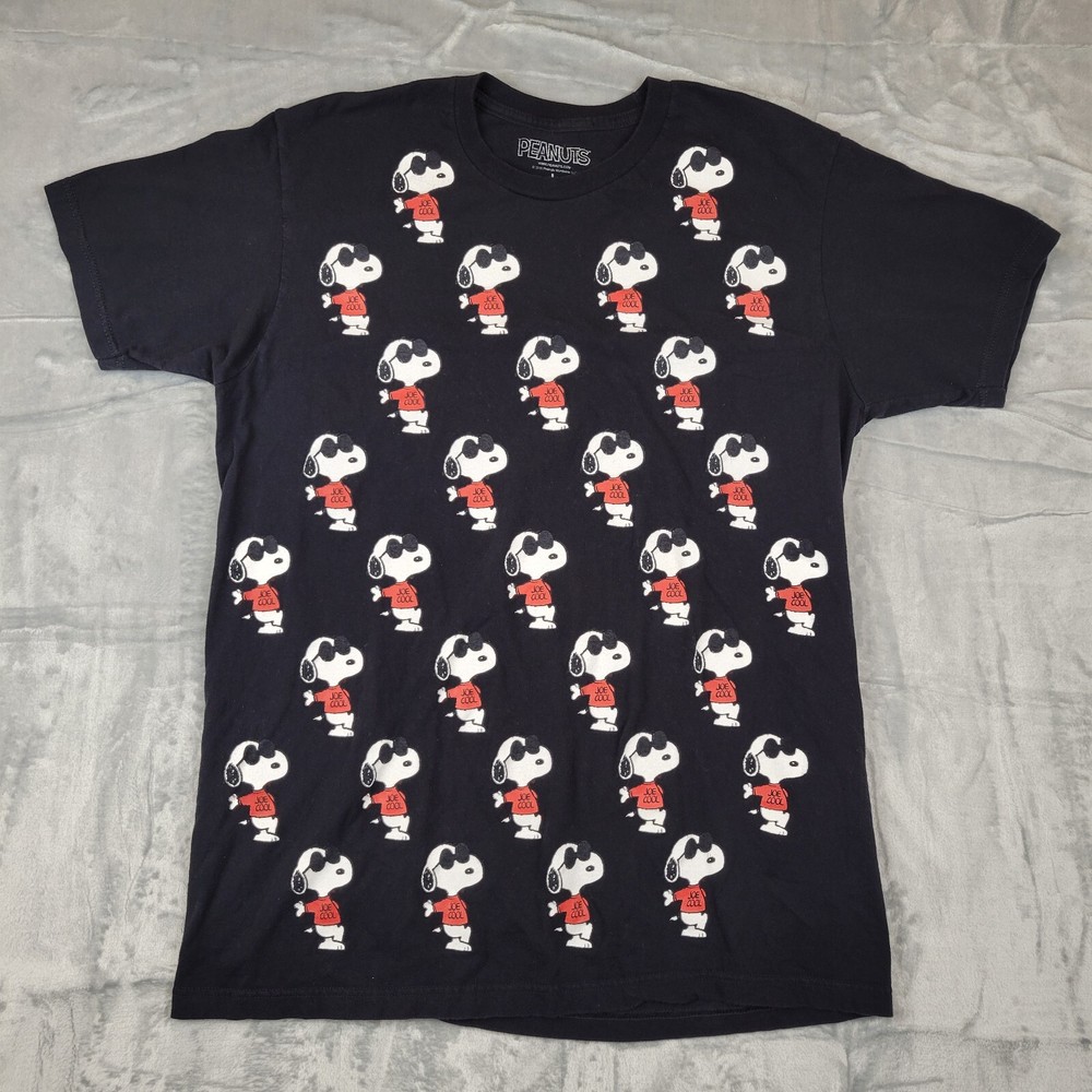 Snoopy Joe Cool Peanuts Shirt Adult L Black Red White All Over Print 100% Cotton