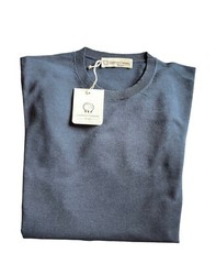 CASHMERE COMPANY MENS SHIRT BLUE T-SHIRT SHORT SLEEVE LINEN & COTTON MADE ITALY