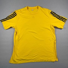 Adidas T-Shirt Mens Large Yellow 3-Stripe Performance Athletic Gym Sportswear