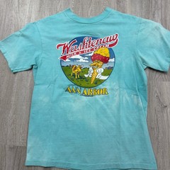 Vintage Washtenaw Milk & Ice Cream Ann Arbor Shirt Men’s Medium Teal Faded 80s