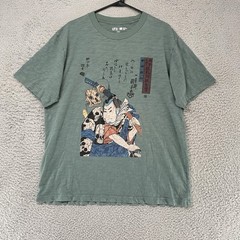 Uniqlo MFA Boston Shirt Mens Large Green Samurai Skull Japanese Art Graphic Tee
