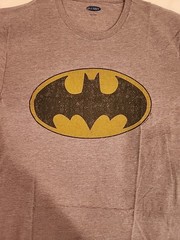 New DC Comics Distressed Batman Logo Mens XL Soft Light Heather Grey Tee