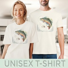 Trout Fishing Graphic Tee Natural Color Fish Art Outdoor Sport Shirt