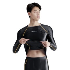 AMORESY Men Glossy Satin Oil Long-Sleeve Fitness T-Shirt Round Neck Running Tops
